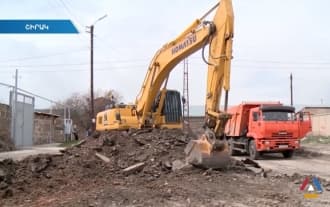 Major street repairs are underway in Gyumri
